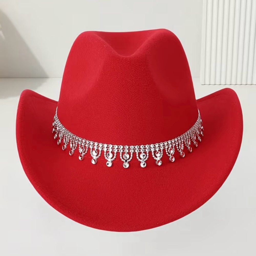 Elegant Red Hat with‎ Silver Accents